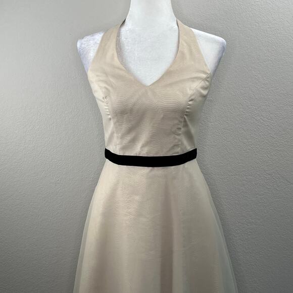 Davids Bridal Nude Black Floral Lace Halter Fit Flare Bridesmaid Midi Dress XS/6 - Picture 4 of 14